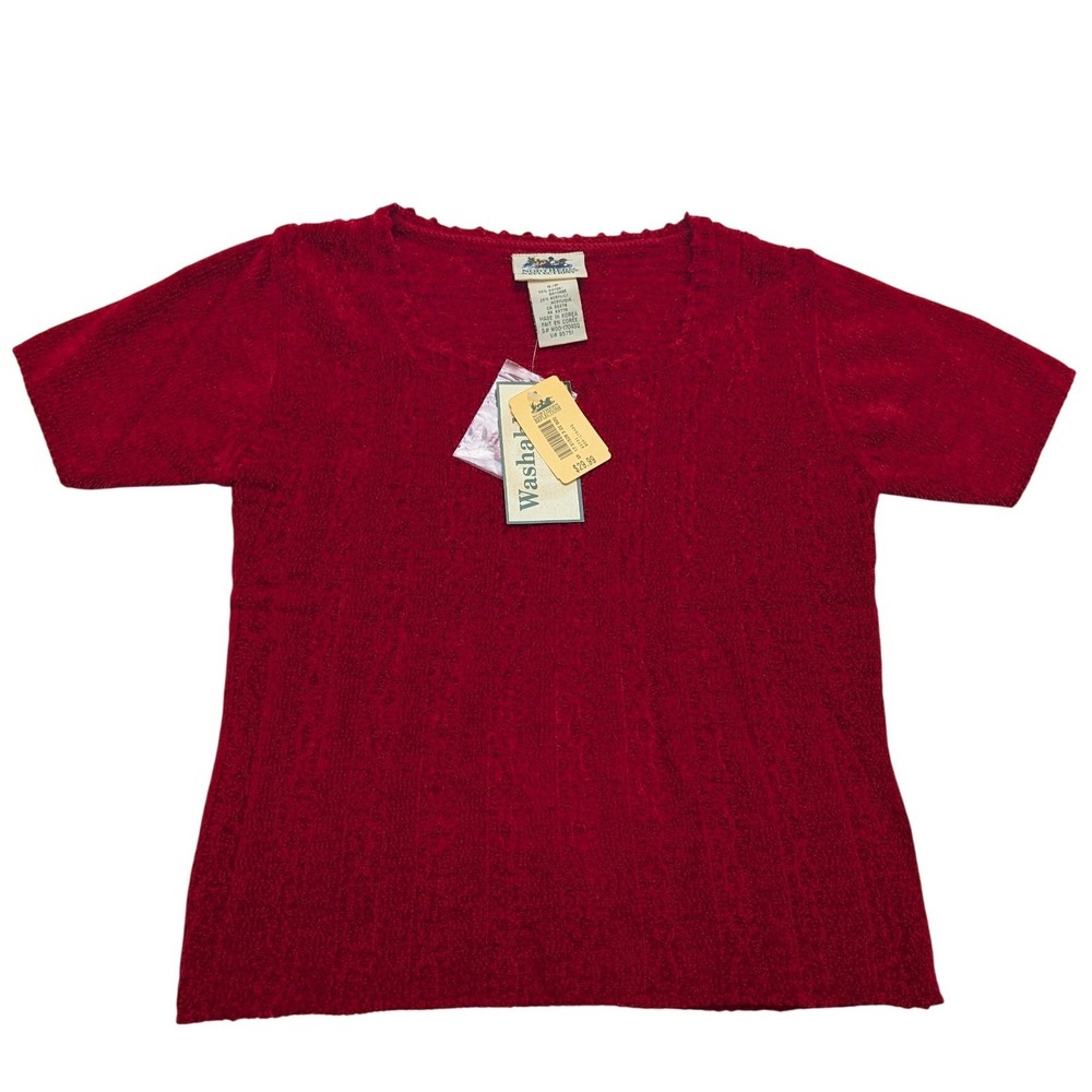 NWT Vintage Northern Reflections Knit Top Womens Small Red Scalloped Neck